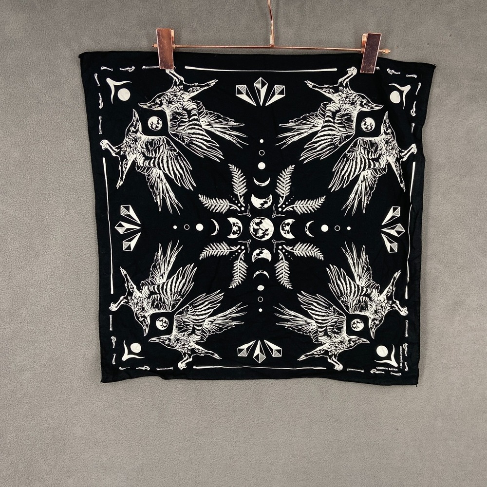 Red Quail Studio Common Raven Black White Mystical Cotton Square Hand Screened